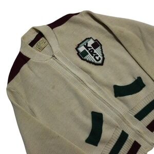 Womens True Vintage 60s/70s Nylon Wool  Zip-up Cardigan Varsity Patch